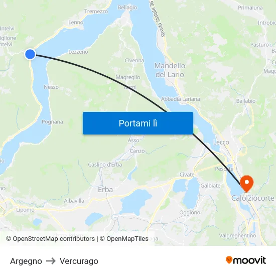 Argegno to Vercurago map
