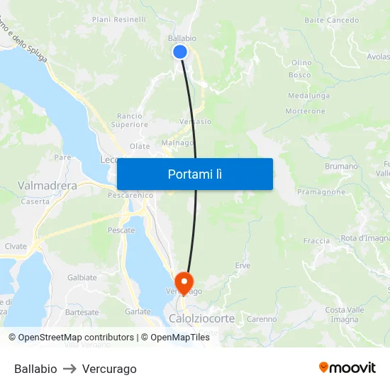 Ballabio to Vercurago map