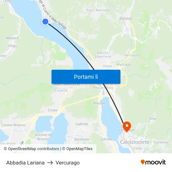 Abbadia Lariana to Vercurago map