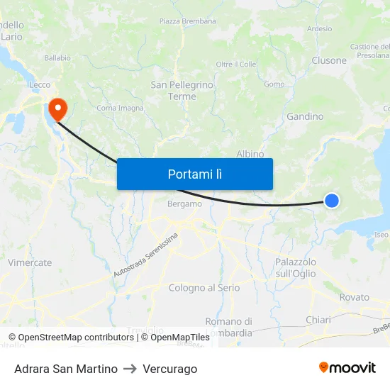 Adrara San Martino to Vercurago map