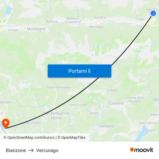 Bianzone to Vercurago map