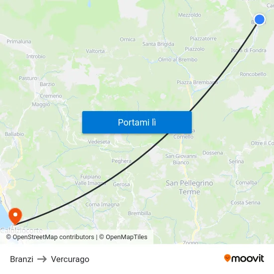 Branzi to Vercurago map