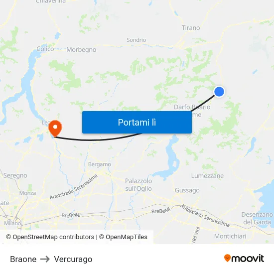 Braone to Vercurago map