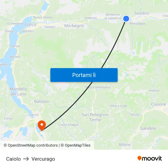 Caiolo to Vercurago map