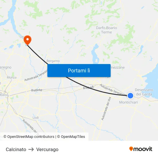 Calcinato to Vercurago map