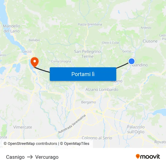 Casnigo to Vercurago map