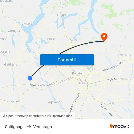 Caltignaga to Vercurago map