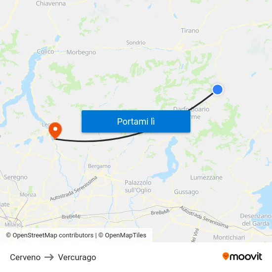 Cerveno to Vercurago map