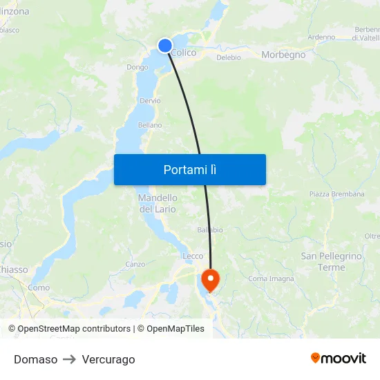 Domaso to Vercurago map