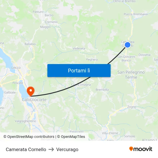 Camerata Cornello to Vercurago map