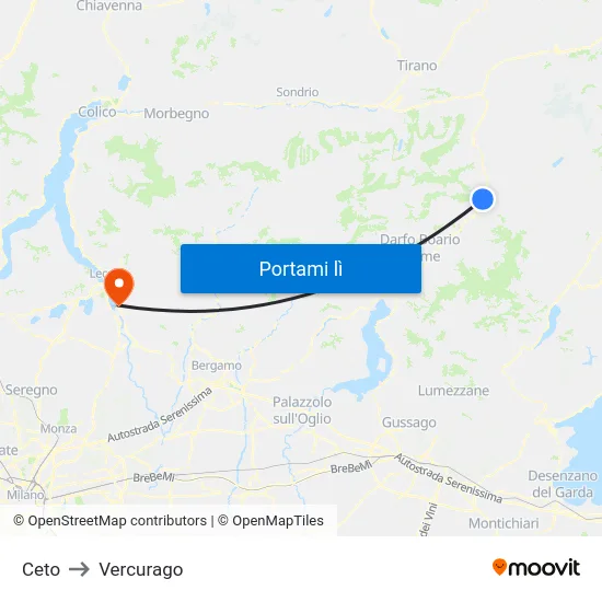Ceto to Vercurago map