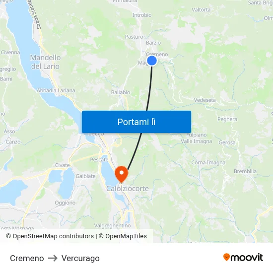 Cremeno to Vercurago map