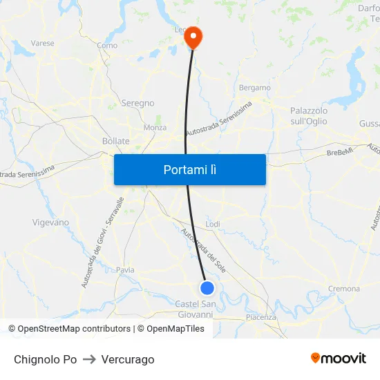 Chignolo Po to Vercurago map