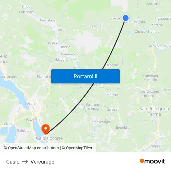 Cusio to Vercurago map