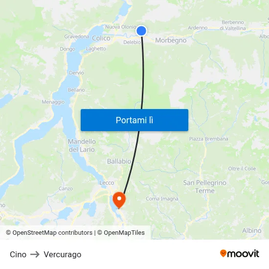 Cino to Vercurago map