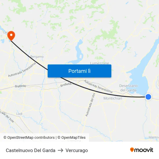 Castelnuovo Del Garda to Vercurago map