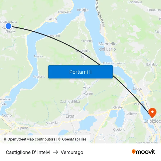Castiglione D' Intelvi to Vercurago map