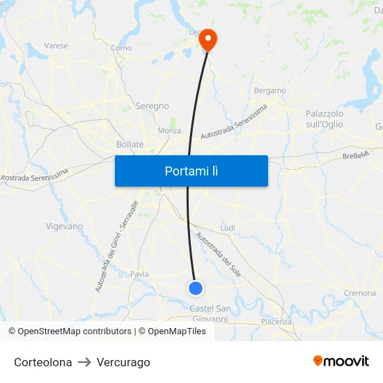 Corteolona to Vercurago map
