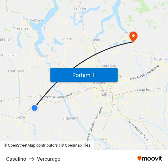 Casalino to Vercurago map