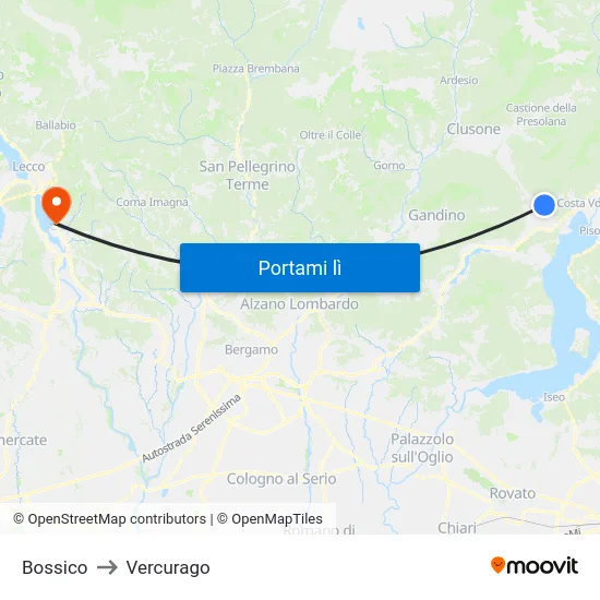 Bossico to Vercurago map