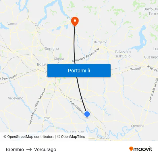 Brembio to Vercurago map