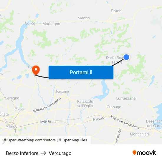 Berzo Inferiore to Vercurago map