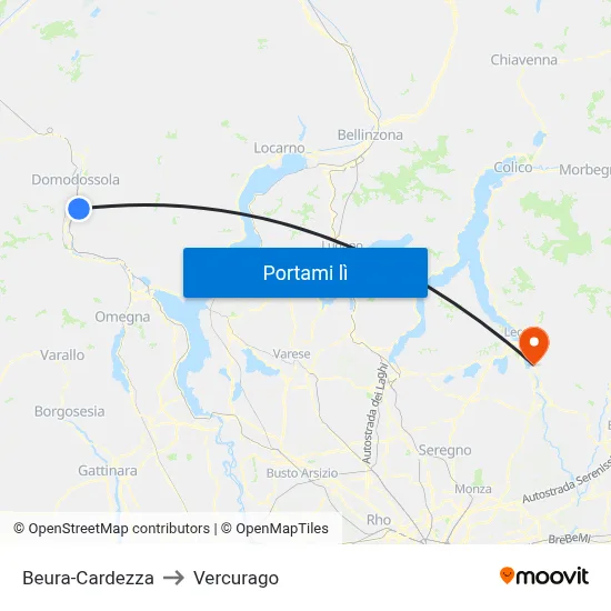 Beura-Cardezza to Vercurago map