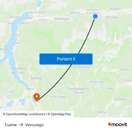 Fusine to Vercurago map