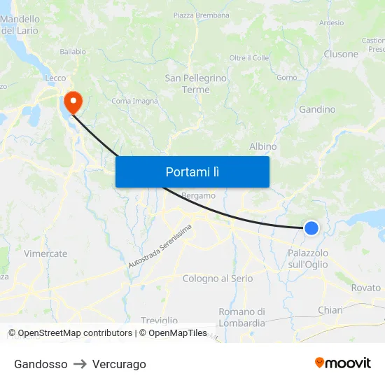 Gandosso to Vercurago map