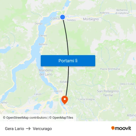 Gera Lario to Vercurago map