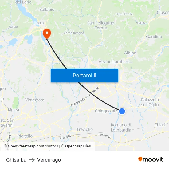 Ghisalba to Vercurago map