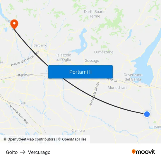 Goito to Vercurago map