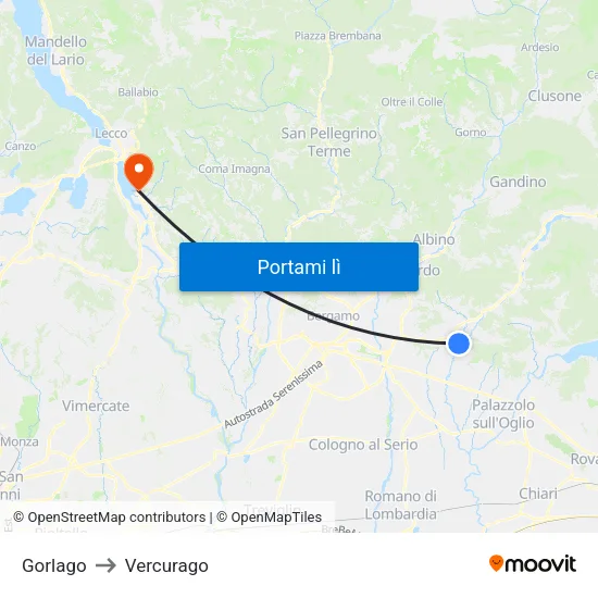 Gorlago to Vercurago map