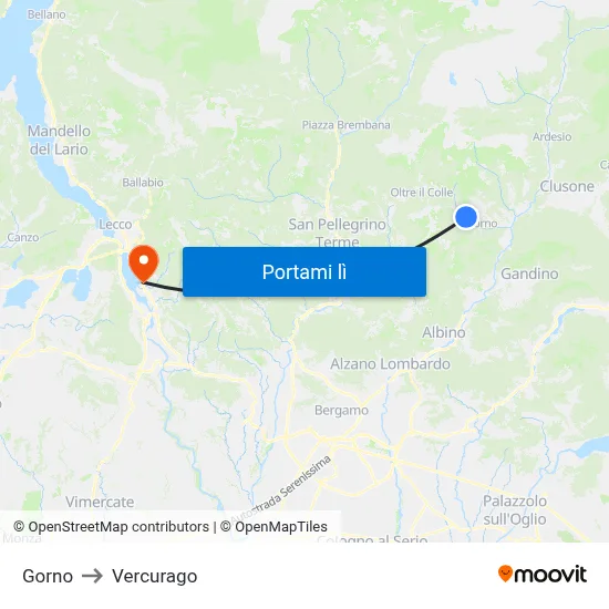 Gorno to Vercurago map