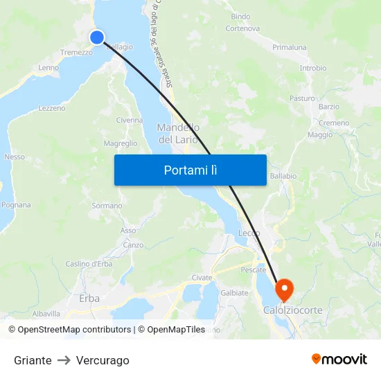 Griante to Vercurago map