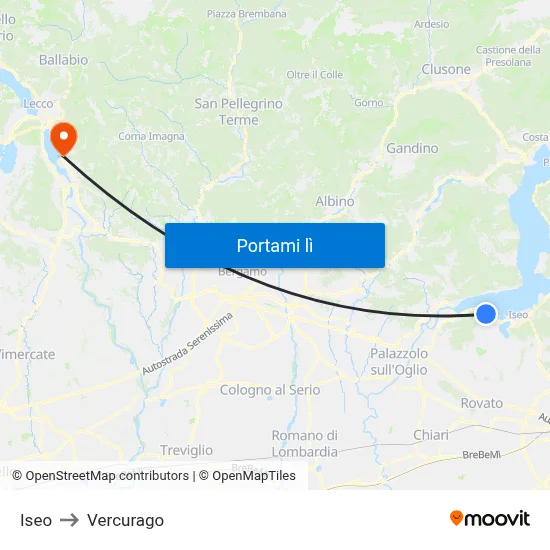 Iseo to Vercurago map