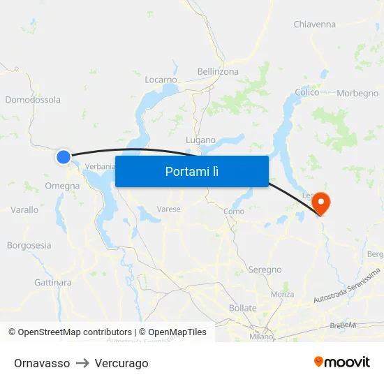 Ornavasso to Vercurago map