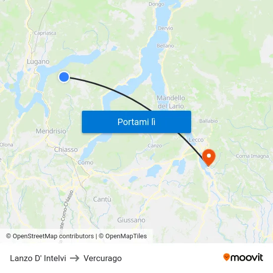 Lanzo D' Intelvi to Vercurago map