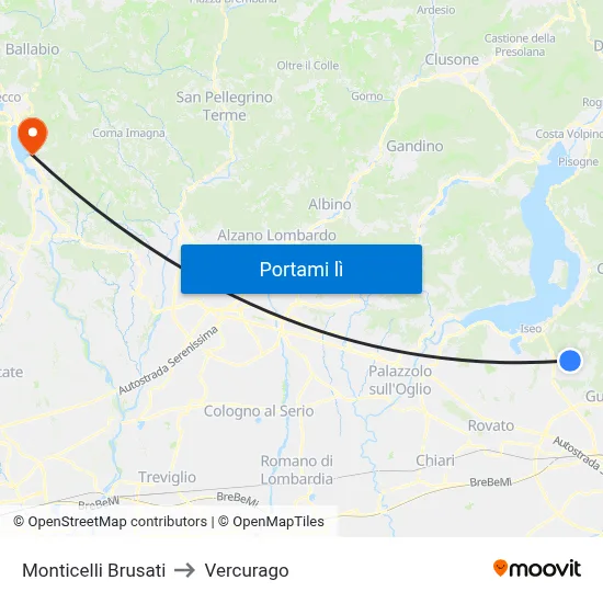Monticelli Brusati to Vercurago map