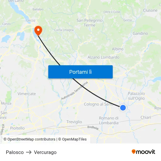 Palosco to Vercurago map
