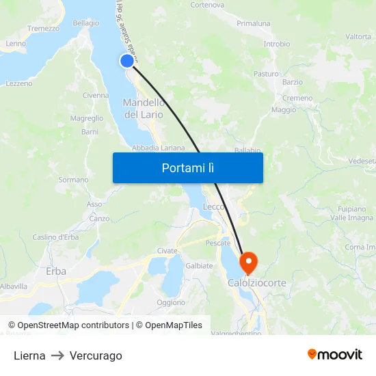 Lierna to Vercurago map