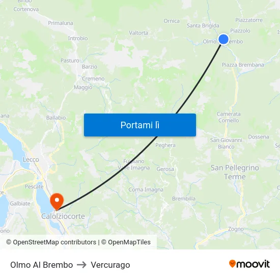 Olmo Al Brembo to Vercurago map