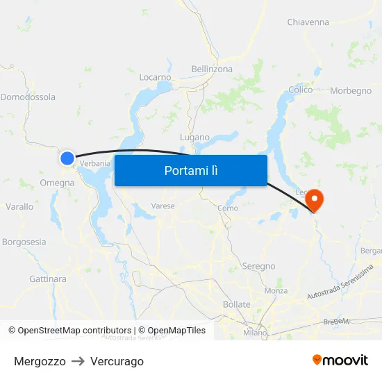 Mergozzo to Vercurago map