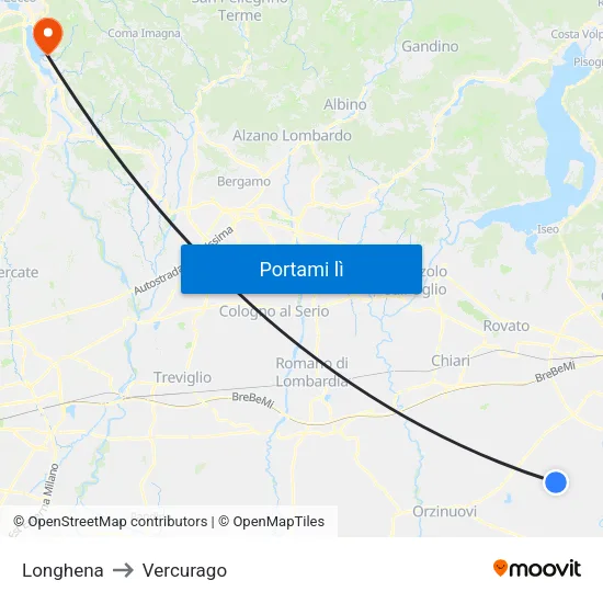 Longhena to Vercurago map