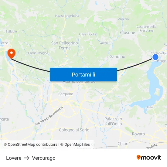 Lovere to Vercurago map