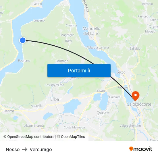 Nesso to Vercurago map