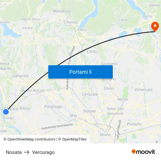 Nosate to Vercurago map