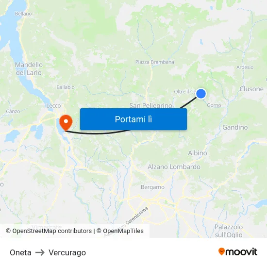 Oneta to Vercurago map