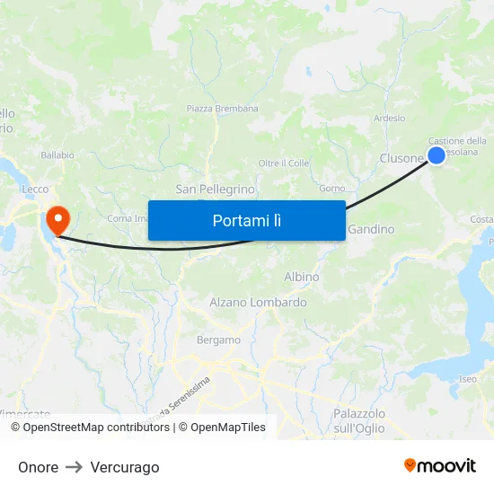 Onore to Vercurago map