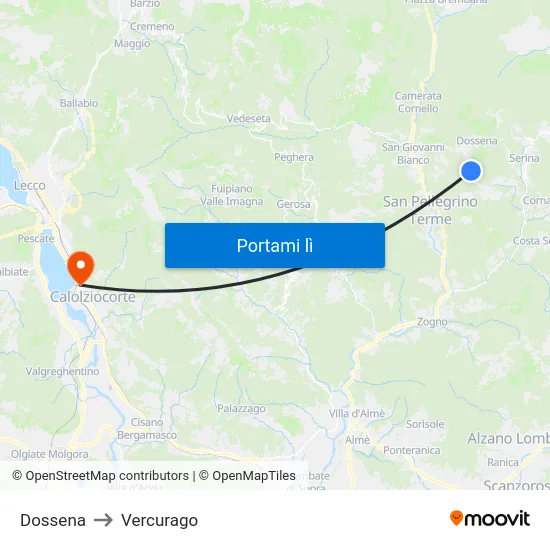 Dossena to Vercurago map